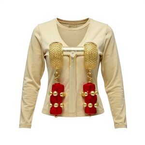 Unique Cream Top with Gold and Red Accents